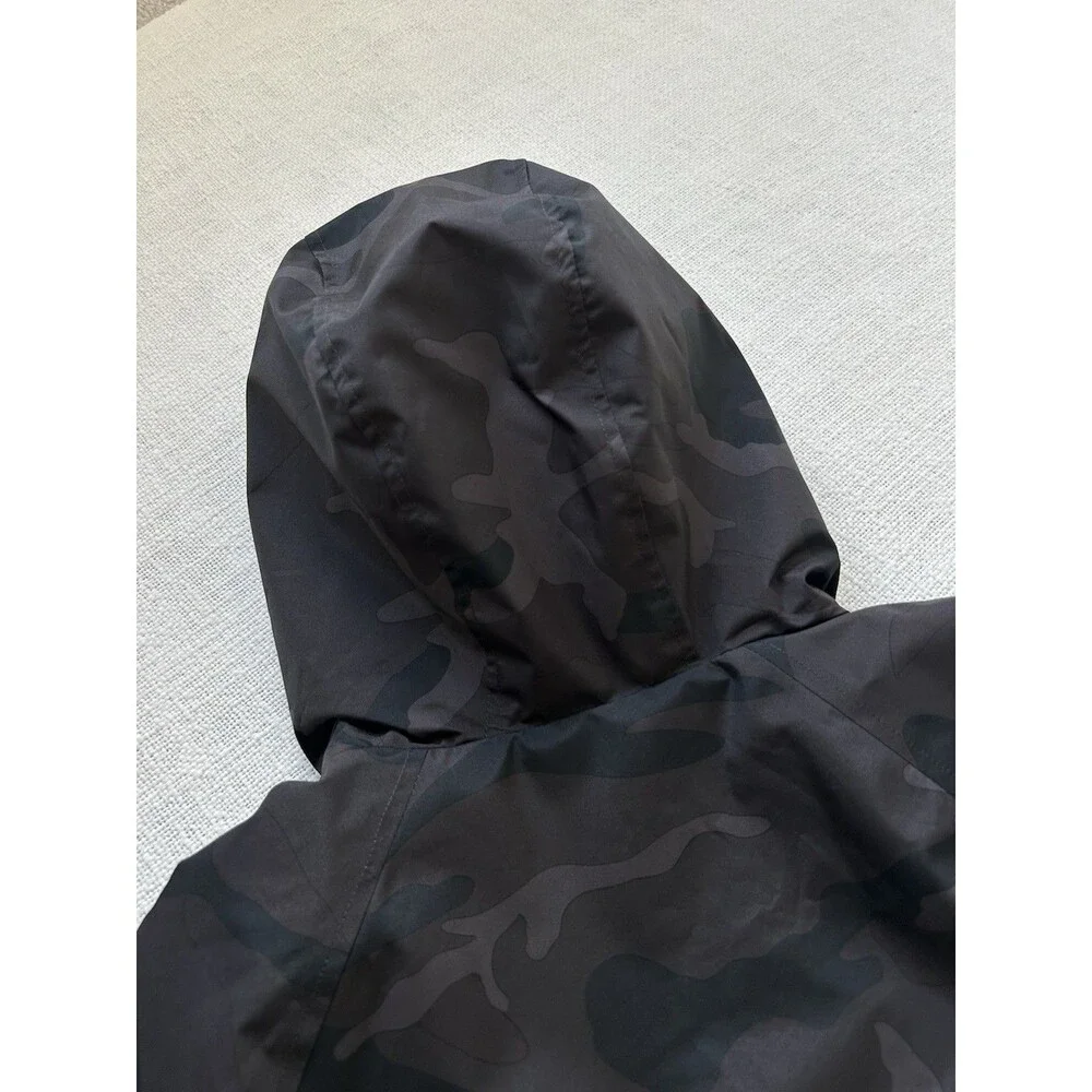 Michael Kors Black Gray Camouflage Hooded Jacket Size L Zippers Pockets